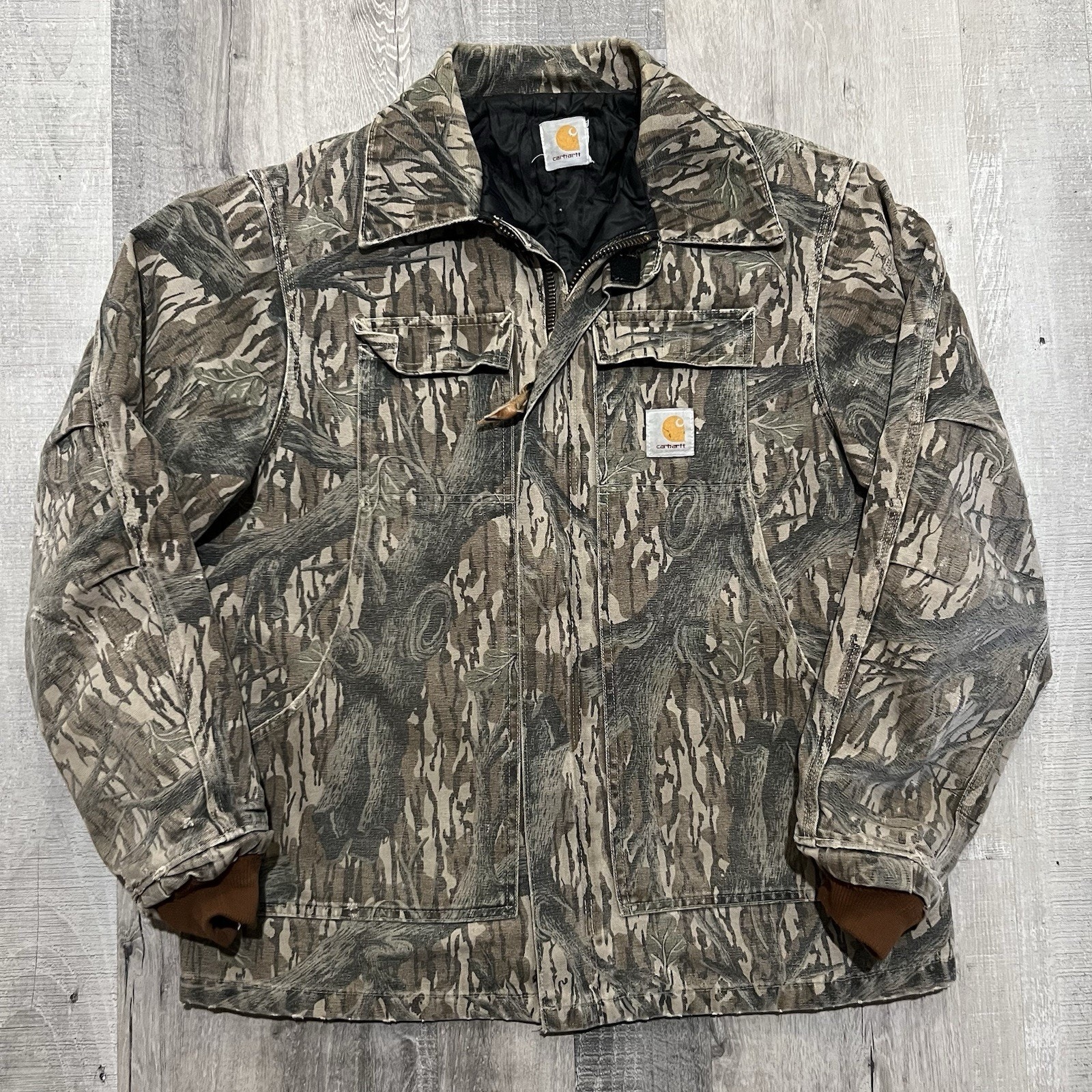 Vtg Carhartt J63 Mot Jacket 90s Mossy Oak Camo Treestand Camouflage Mens L